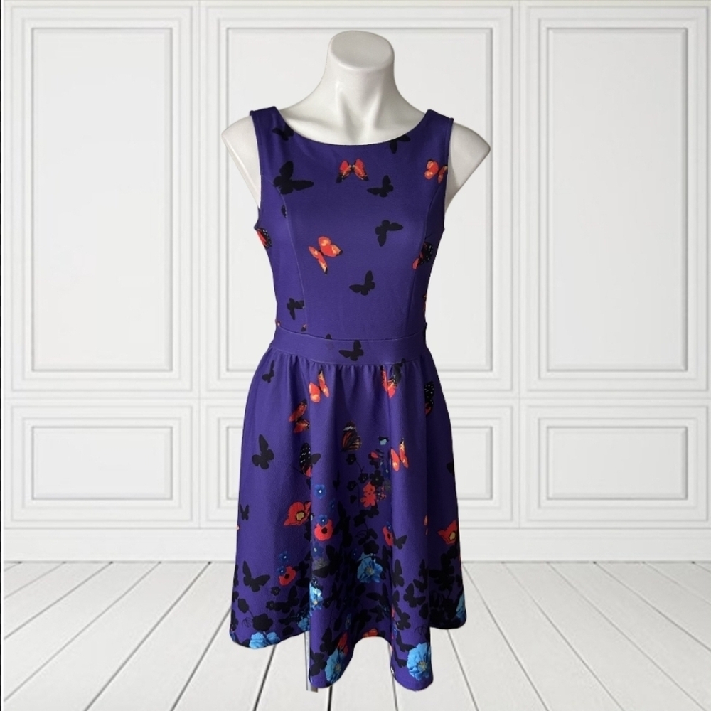 NWOT/Missjoy  Purple Dress with Butterfly Print Med